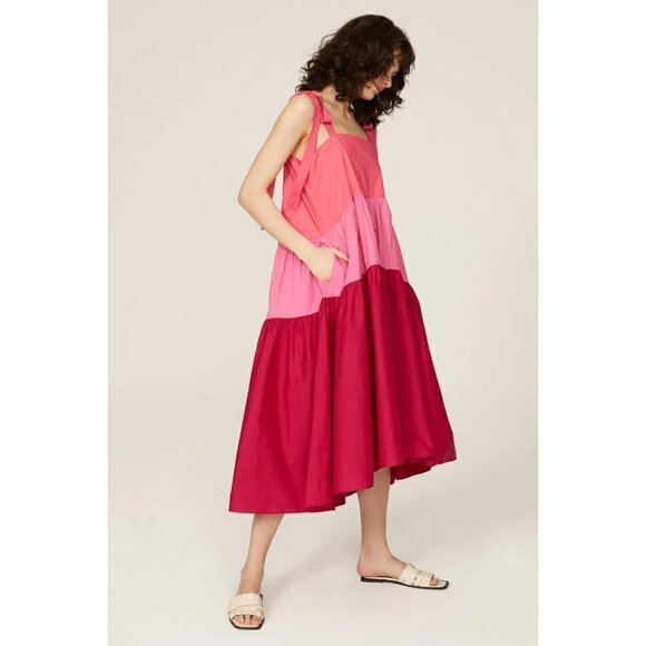 Peter Som Collective Three Tier Midi Dress Pink Womens Size 0 - Picture 2 of 11